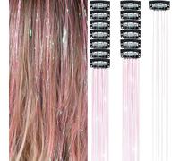 ZJchao In Hair Tinsel Set Sparkling Glitter Hair Extensions Heat Fairy Hair Accessories For Women Girls Kids 6PCS 19.6 Inch Gold Silver Rose Red Red Sapphire Lake Blue (Pink)