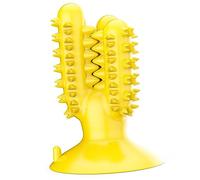 ZJchao Interactive Dog Toothbrush Toy with Food Dispensing Fun, Safe TPR Teeth for Floor and Wall Use (Yellow)