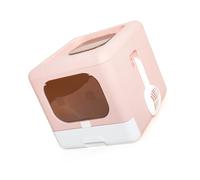 ZJchao Large, Fully Enclosed Cat Litter Box with Lid, Double Entry and Exit, Hollow Out Falling Sand Pedal, Pull-Out Drawer Design, Grey, Portable Foldable Cat Toilet for Cats Under