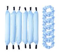 ZJchao Lazy Hair Curler Set Foam Rollers Big Wavy Curling Tube Button Styling for Look Towel Fabric Black Pink Blue 6PCS Home Salon (with Hair Bands)