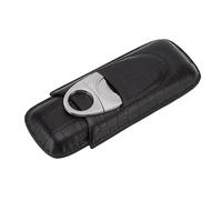 ZJchao Leather Cigar Case, Hand Stitched Fine Shiny Leather with Cigar Cutter, Portable 2 Finger Holder for Husband Boyfriend Gifts