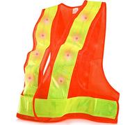ZJchao LED Safety Vest Visibility Reflective with 16 LED Lights 360 Degree Strips for Night Cycling Running Construction Work Orange