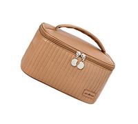 ZJchao Makeup Bag, Make Up Bag with Large Capacity Creamy PU Leather Open Lid Cake Shape Makeup Case for Girlfriend, Mother and Friends (Brown)