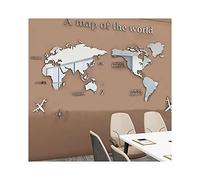 ZJchao Mapa Mundial Para Pared, Silver 3D Acrylic Mirror Wall Sticker World Map Wall Decor Wooden Map with a Captivating Design for Any Room, They Provide Both Style and Educational