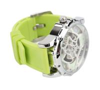 ZJchao Mechanical Skeleton Automatic Watch with Luminous Silicone Band, Four Leaf Clover Design, 30M Water Resistant, Transparent Dial for Daily Wear & (Silver Green)