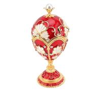 ZJchao Metal Trinket Box, Vintage Enamel Jewelry Box, Rhinestone Decorative Alloy Egg Shape Organizer, Small Keepsake Box for Home Decor, Desktop or Bedroom (Red White)