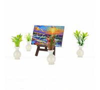 ZJchao Miniature Doll House Potted Plants Artificial Tiny Greenery Ornaments 4Pcs with Miniature Painting Easel for Dollhouse Decoration Accessories (1 Set)