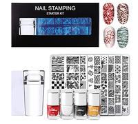 ZJchao Nail Stamping Plate Set Durable Flower Leaf Text Pattern Stamp Polish Kit for Nail Art DIY Home and Salon