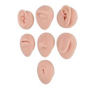 ZJchao Neddles Mannequin Practice Silicone Body Parts Model Set for Teaching Display Practice, Includes Ear, Mouth, Nose, Eye, Tongue & Navel Model with Display Rack (Medium Skin Color)