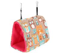 ZJchao Plush Hanging Hammock for Birds & Small Pets - Cozy Swing Bed with Easy Access for Hamsters, Squirrels - Owl Pattern, Rose Red (Owl + rose red bottom)