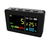 ZJchao Portable 3 in 1 Air Quality Monitor with CO Detection, Temperature & Humidity Sensor, Backlit Display, Voice Alert, and Battery Level Indicator Compact Indoor Air Tester for Home (Black)