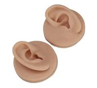 ZJchao Practice Human Earring Silicone Human Ear Model for Piercing Practice, High Simulation Ear Training Model with Acrylic Stand for Beginners and Professionals - 1 Pair (Dark Skin)