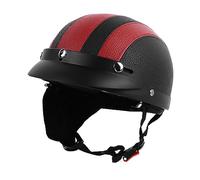 ZJchao Retro Half Helmet, Vintage Motorcycle Helmet Classic Half Face Helmet Lightweight ABS Shell with PU Leather Finish for Men Women Cruiser (Black Red Leather)