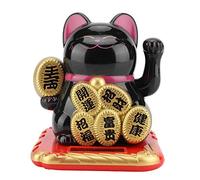 ZJchao Solar Powered Lucky Cat Fortune Beckoning Welcoming Adorable Swing Cat Car Home Decor Plastic Golden Black White 8.5x9.5x9.5cm (Black)