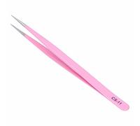 ZJchao Stainless Steel Anti Static Eyelash Extension Tweezers Pink for Professional Use (CS-11)