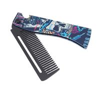 ZJchao Stainless Steel Folding Pocket Comb Bottle Opener for Men Anti Static Card Sized EDC Essential with Hand Polished Teeth for Travel Outdoor Grooming (Large Snake Print Skull)