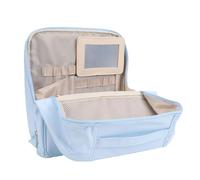 ZJchao Standing Makeup Bag, Upright Travel Cosmetic Organizer with Multiple Compartments and PU Fabric for Women Makeup Artists Travel Enthusiasts (Blue)