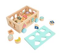ZJchao Toddler Shape Sorter Heat Transfer Process Double Sided Pattern Inertia Glide Shape Sorting Cube Learning Sorting Toys for Kids Rubber Wood 18 Shape Blocks 16x9x21.4cm