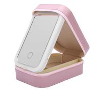 ZJchao Travel LED Makeup Mirror Box, Portable Vanity Mirror with 3 Color Temperatures Dimmable Light, Foldable Cosmetic Organizer with Velvet Lining, for Women Makeup Jewelry Storage (Pink)