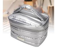 ZJchao Travel Makeup Bag, Premium Down Fabric Cosmetic Organizer, with Water Proof Function and Multiple Compartments, for Women Girls Travel Essentials Storage (Silver)
