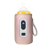 ZJchao USB Baby Bottle Warmer Portable Milk Bottle Heater with LCD Screen & Temperature Control for Travel Car Plane 20 Min Fast Heating 38-55℃ Adjustable (Pink)