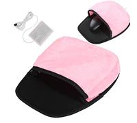 ZJchao USB Heated Mouse Pad, Warm and Spacious Interior with Wrist Pad Design, Soft Snowflake Plush for Men and Women (Pink)