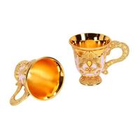 ZJchao Vintage Goblet Medieval Goblet Retro Wine Cup 2PCS Floral Relief Rhinestone Enamel Gold Plated Metal Decorative Wine Cups with Engraved Base for Wedding Party Favor