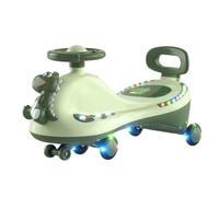 ZJchao Wiggle Car Ride On Toy, Universal Wheel Quiet Music Light Effect Outdoor Play Vehicle For Kids Children Plastic Dinosaur And Mute Flashing Music (Green)