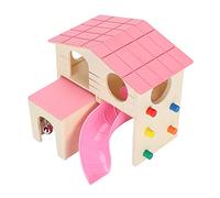 ZJchao Wooden Hamster Fun House with Climbing Pathways, Slides & Jingle Bell, Playground for Active Pets Blue (pink)