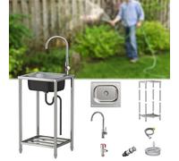 ZJDCQGS Stainless Steel Kitchen Sink Utility,Commercial Single Bowl Sinks with Faucet Portable Kitchen Sink Free Standing for Indoor Outdoor for Garage,Laundry,Farmhouse,Backyar