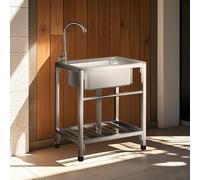 ZJDCQGS Stainless Steel Single Bowl Freestanding Utility Sink Outdoor Camping Garden Sink for Washing