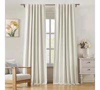 ZJDECOR Beige Striped Blackout Curtain Panels 95 Inch Length,Modern Stripe on White Cotton Blend Light Filtering Fabric with White Liner,Room Darkening Window Treatment,Back Tab Rod Pocket,55"Wx95"Lx2