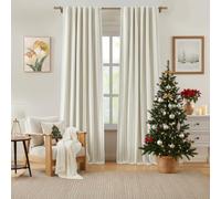 ZJDECOR Beige Striped Blackout Curtain Panels 95 Inch Length,Modern Stripe on White Cotton Blend Light Filtering Fabric with White Liner,Room Darkening Window Treatment,Back Tab Rod Pocket,55"Wx95"Lx2