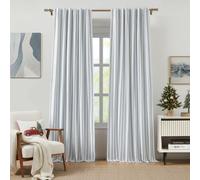 ZJDECOR Blue Striped Blackout Curtains 84 Inches Length,Ticking Stripe on White Cotton Blended Light Filtering Fabric with White Liner,Modern Bedroom Window Treatment,Back Tab Rod Pocket,55" Wx84 Lx2