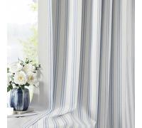 ZJDECOR Blue Striped Full Blackout Window Curtain Panels with White Light Blocking Liner,72 Inch Cotton Blended Cozy Bedroom Living Drapes,Modern Window Treatment,Rod Pocket Back Tabs,55" Wx72 Lx2