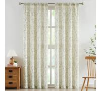 ZJDECOR ZJ-Leaf40x95x2Green Semi Sheer Curtains 95 Inches Length,Farmhouse Printed Green Leaves Grey Branches on Linen Blended Drapes,Rod Pocket Back Tab