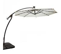 ZJDU Solar Patio Umbrellas,Solar LED Offset Patio Umbrella,Led Lighted Outdoor Table Market Umbrella, with Push Button Tilt/Crank,8 Ribs, for Garden, Lawn, Deck, Backyard & Pool,rice white,3m