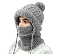 ZJEEACO Snood for Women, Balaclava, Neck Warmer, 3 in 1 Beanie Hat, Fleece Lined Windproof Winter Knitted Thermal Hat, Ladies Cold Weather Outdoor Ski Cycling Face Cover Headwear
