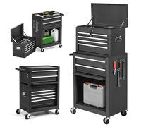 ZJFHEYUO 2-in-1 Rolling Tool Cart with Lock, Heavy-Duty Metal Tool Trolley, 6 Drawers & Hooks, Ideal for Garage & Workshop - Red Tool nizer on Wheels