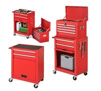ZJFHEYUO 2-in-1 Rolling Tool Cart with Lock, Heavy-Duty Metal Tool Trolley, 6 Drawers & Hooks, Ideal for Garage & Workshop - Red Tool nizer on Wheels