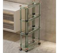 ZJFHEYUO Acrylic Rolling Utility Cart, Kitchen Bathroom Movable Organization Shelves Multi-Functional Storage Trolley with Wheel,Green,4 Tier