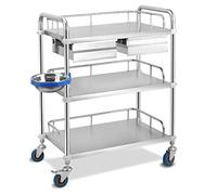 ZJFHEYUO Beauty trolley Large 3-Shelf Medical Nurse Storage Trolley with 2 Drawers,Stainless Steel Utility Cart for Laboratory Equipment Trolley heavy duty rolling cart