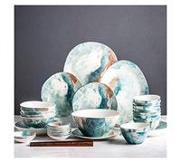 ZJFHEYUO Dinner Set for Luxury Restaurant and Home, 30 Pieces Dinnerware Sets, Dinner Sets for 8 Person, Imitation Watercolor Design, Porcelain Plates and Bowls,