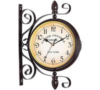ZJFHEYUO Double Sided Wall Clock, Wall Clock Double Sided Indoor & Outdoor Garden Train Station Clock Vintage Antique Look Wall Mounted - Decorative Wall Clocks