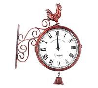 ZJFHEYUO Double Sided Wall Clock Wrought Iron, Metal, Quiet, Easy Read Two Faces Retro Station Clock Antique Hanging Clocks for Garden Home Décor Indoor Outdoor