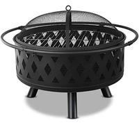 ZJFHEYUO Garden Fire Pit Grill Bowl Grill Barbecue Rack 2-in-1 Outdoor Fire Pits Outdoor Fire Tables,29.5in Heavy Duty Steel BBQ Grill Fire Pit Bowl with Spark Screen Cover