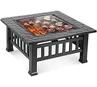ZJFHEYUO Garden Fire Pit Grill Bowl Grill Barbecue Rack Fire Pit Outdoor fire Pit Table, 31-inch Square Wood-Burning fire Pit, with Spark Screen, Fireplace, Poker fire Pit