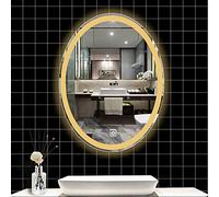 ZJFHEYUO LED Bathroom Mirror Wall Mounted, Vanity Mirrors, Oval Makeup Mirror, Frameless With Contemporary Bevel Edges, Wall Mounted Mirror, White Light/Warm Light, 50x70cm/20x28in