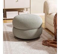 ZJFHEYUO Modern Grey Ottoman StoolRound Boucle Footrest for Living Room & Bedroom Soft Compact Padded Vanity Stool Stylish Upholstered Foot Stool