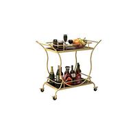 ZJFHEYUO Multifunction Portable Hand Trucks,2 Tier Modern Rolling Service Cart, Kitchen Hotel Barroom Trolley, Multi-Function Practical Display Shelf Wrought Iron,Modern Glam Gold Metal Gla